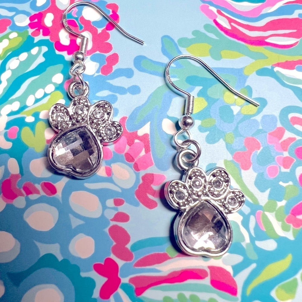 925 stamped Paw Print dangle hook Earrings brand new - Picture 2 of 3